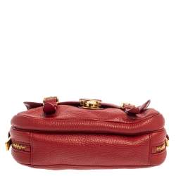 Pre Owned Prada Red Vitello Daino Leather Pushlock Flap Top Handle Bag