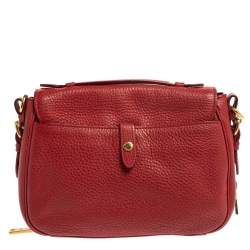 Pre Owned Prada Red Vitello Daino Leather Pushlock Flap Top Handle Bag