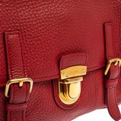 Pre Owned Prada Red Vitello Daino Leather Pushlock Flap Top Handle Bag