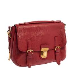 Pre Owned Prada Red Vitello Daino Leather Pushlock Flap Top Handle Bag