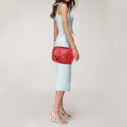 Pre Owned Prada Red Vitello Daino Leather Pushlock Flap Top Handle Bag