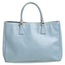 Pre Owned Prada Light Blue Saffiano Leather Open Galleria Tote