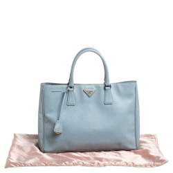 Pre Owned Prada Light Blue Saffiano Leather Open Galleria Tote