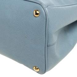 Pre Owned Prada Light Blue Saffiano Leather Open Galleria Tote