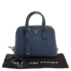 Pre Owned Prada Blue Saffiano Lux Leather Small Promenade Satchel