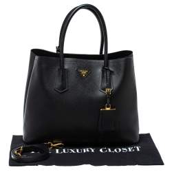 مملوكة مسبقًا  حقيبة يد برادا متوسطة يد مزدوجة جلد سافيانو كوير أسود