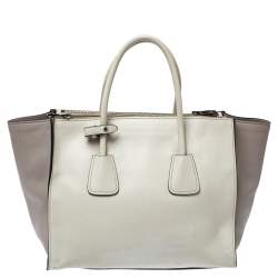 مملوكة مسبقًا Prada White/Grey Leather Twin Pocket Double Handle Tote