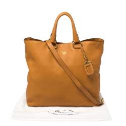 مملوكة مسبقًا Prada Tan Vitello Daino Leather Shopper Tote