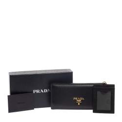 Pre Owned Prada Black Leather Continental Wallet