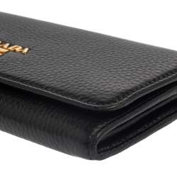 Pre Owned Prada Black Leather Continental Wallet