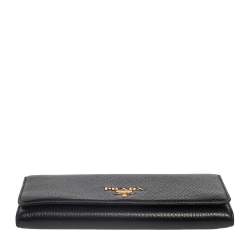 Pre Owned Prada Black Leather Continental Wallet