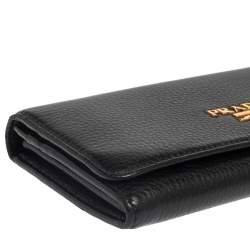 Pre Owned Prada Black Leather Continental Wallet