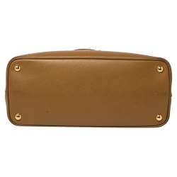Pre Owned Prada Tan Saffiano Cuir Leather Medium Double Handle Tote