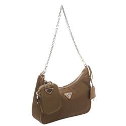 Pre Owned Prada Brown Nylon Re-Edition 2005 Shoulder Bag