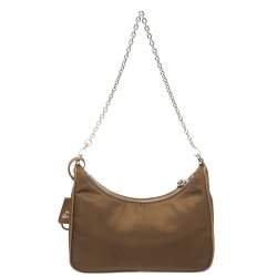 Pre Owned Prada Brown Nylon Re-Edition 2005 Shoulder Bag