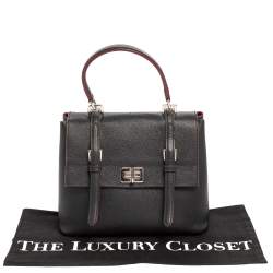 Pre Owned Prada Black Saffiano Lux Leather Turn Lock Top Handle Bag