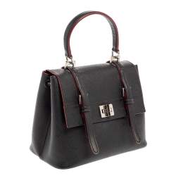 Pre Owned Prada Black Saffiano Lux Leather Turn Lock Top Handle Bag