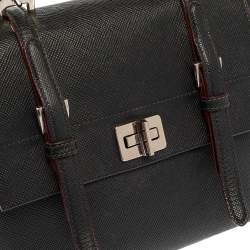 Pre Owned Prada Black Saffiano Lux Leather Turn Lock Top Handle Bag
