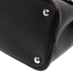 Pre Owned Prada Black Saffiano Lux Leather Turn Lock Top Handle Bag