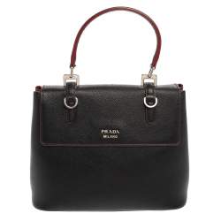 Pre Owned Prada Black Saffiano Lux Leather Turn Lock Top Handle Bag