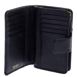 Pre Owned Prada Black Saffiano Leather Wallet French Flap Wallet