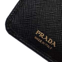Pre Owned Prada Black Saffiano Leather Wallet French Flap Wallet