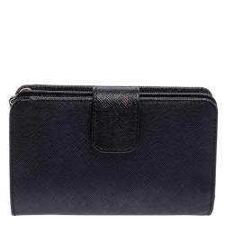 Pre Owned Prada Black Saffiano Leather Wallet French Flap Wallet