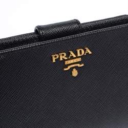 Pre Owned Prada Black Saffiano Leather Wallet French Flap Wallet