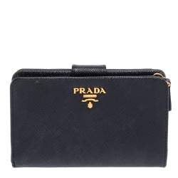 Pre Owned Prada Black Saffiano Leather Wallet French Flap Wallet