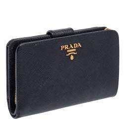 Pre Owned Prada Black Saffiano Leather Wallet French Flap Wallet