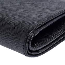 Pre Owned Prada Black Saffiano Leather Wallet French Flap Wallet