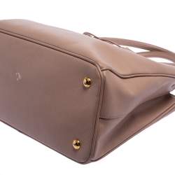 Pre Owned Prada Beige Saffiano Lux Leather Medium Open Tote