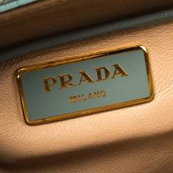 Pre Owned Prada Dusty Blue Saffiano Vernice Leather Frame Tote
