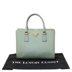 Pre Owned Prada Dusty Blue Saffiano Vernice Leather Frame Tote