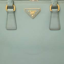 Pre Owned Prada Dusty Blue Saffiano Vernice Leather Frame Tote