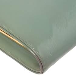 Pre Owned Prada Dusty Blue Saffiano Vernice Leather Frame Tote