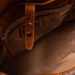 Pre Owned Prada Cognac Struzzo Ostrich Pushlock Flap Top Handle Bag