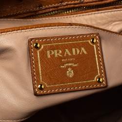 Pre Owned Prada Cognac Struzzo Ostrich Pushlock Flap Top Handle Bag