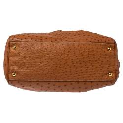 Pre Owned Prada Cognac Struzzo Ostrich Pushlock Flap Top Handle Bag