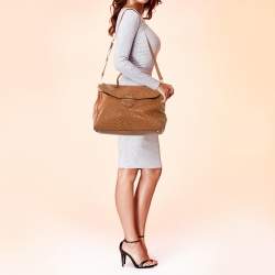 Pre Owned Prada Cognac Struzzo Ostrich Pushlock Flap Top Handle Bag