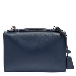 Pre Owned Prada Blue Saffiano Leather Mini Sound Top Handle Bag