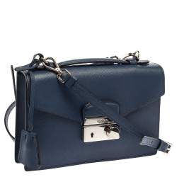 Pre Owned Prada Blue Saffiano Leather Mini Sound Top Handle Bag