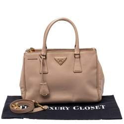 Pre Owned Prada Pink Saffiano Lux Leather Small Galleria Double Zip Tote