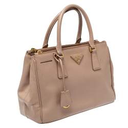 Pre Owned Prada Pink Saffiano Lux Leather Small Galleria Double Zip Tote