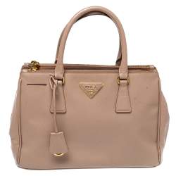 Pre Owned Prada Pink Saffiano Lux Leather Small Galleria Double Zip Tote