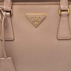 Pre Owned Prada Pink Saffiano Lux Leather Small Galleria Double Zip Tote