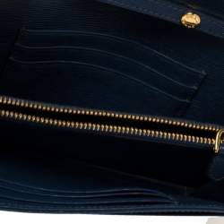 Prada Blue Leather and Nylon Logo Flap Wallet on Strap