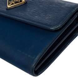 Prada Blue Leather and Nylon Logo Flap Wallet on Strap