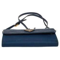 Prada Blue Leather and Nylon Logo Flap Wallet on Strap