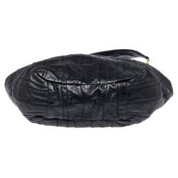 Pre Owned Prada Black Stripes Leather Hobo